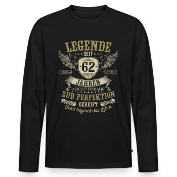 62 Geburtstag Legende Geburtstagsspruch 62 Jahre - Männer Premium Bio Langarmshirt - Schwarz - Vorne - Nico (187cm)