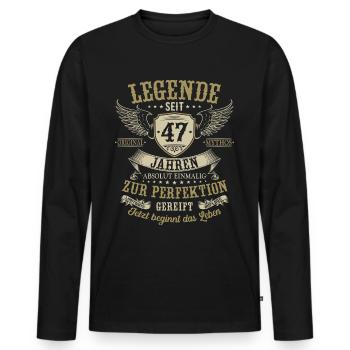 47 Geburtstag Legende Geburtstagsspruch 47 Jahre - Männer Premium Bio Langarmshirt - Schwarz - Vorne - Nico (187cm)
