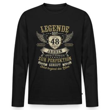 48 Geburtstag Legende Geburtstagsspruch 48 Jahre - Männer Premium Bio Langarmshirt - Schwarz - Vorne - Nico (187cm)