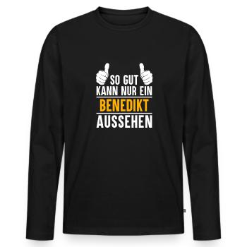 Benedikt Vorname Geschenk - Männer Premium Bio Langarmshirt - Schwarz - Vorne - Nico (187cm)