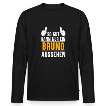 Bruno Vorname Geschenk - Männer Premium Bio Langarmshirt - Schwarz - Vorne - Nico (187cm)
