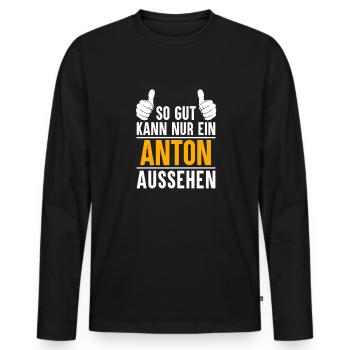 Anton Vorname Geschenk - Männer Premium Bio Langarmshirt - Schwarz - Vorne - Nico (187cm)