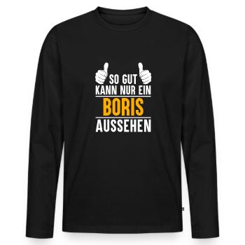 Boris Vorname Geschenk - Männer Premium Bio Langarmshirt - Schwarz - Vorne - Nico (187cm)