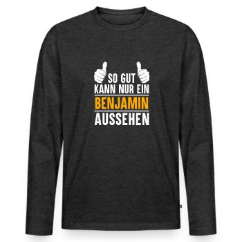 Benjamin Vorname Geschenk - Männer Premium Bio Langarmshirt - Anthrazit meliert - Vorne - Nico (187cm)