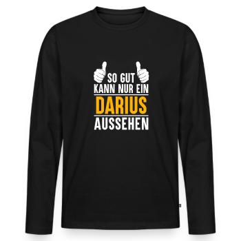 Darius Vorname Name Geschenk - Männer Premium Bio Langarmshirt - Schwarz - Vorne - Nico (187cm)