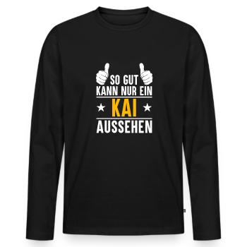 Kai Vorname Name Geschenk - Männer Premium Bio Langarmshirt - Schwarz - Vorne - Nico (187cm)