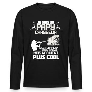 Mon Papy Chasseur Cool Préféré Humour Chasse - T-shirt manches longues Premium bio Homme - noir - Devant - Nico (187cm)