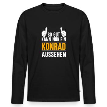 Konrad Vorname Name Geschenk - Männer Premium Bio Langarmshirt - Schwarz - Vorne - Nico (187cm)