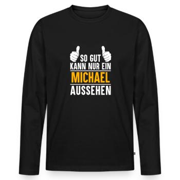 Michael Vorname Name Geschenk - Männer Premium Bio Langarmshirt - Schwarz - Vorne - Nico (187cm)