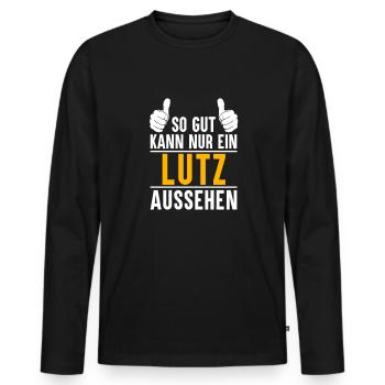 Lutz Vorname Name Geschenk - Männer Premium Bio Langarmshirt - Schwarz - Vorne - Nico (187cm)