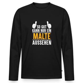 Malte Vorname Name Geschenk - Männer Premium Bio Langarmshirt - Schwarz - Vorne - Nico (187cm)