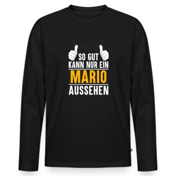 Mario Vorname Name Geschenk - Männer Premium Bio Langarmshirt - Schwarz - Vorne - Nico (187cm)