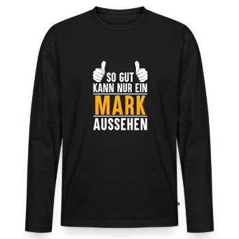 Mark Vorname Name Geschenk - Männer Premium Bio Langarmshirt - Schwarz - Vorne - Nico (187cm)