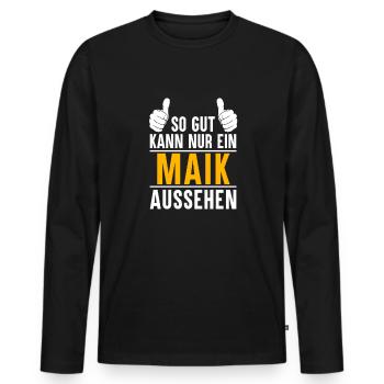 Maik Vorname Name Geschenk - Männer Premium Bio Langarmshirt - Schwarz - Vorne - Nico (187cm)