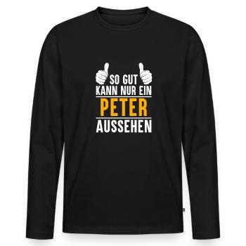 Peter Vorname Name Geschenk - Männer Premium Bio Langarmshirt - Schwarz - Vorne - Nico (187cm)