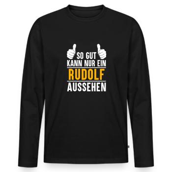 Rudolf Vorname Name Geschenk - Männer Premium Bio Langarmshirt - Schwarz - Vorne - Nico (187cm)