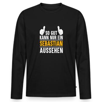 Sebastian Vorname Name Geschenk - Männer Premium Bio Langarmshirt - Schwarz - Vorne - Nico (187cm)