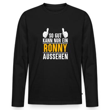 Ronny Vorname Name Geschenk - Männer Premium Bio Langarmshirt - Schwarz - Vorne - Nico (187cm)