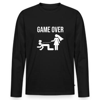 Game Over - JGA Wedding - Men's Premium Organic Long Sleeve Shirt - black - Front - Nico (187cm)
