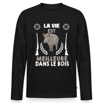 La Vie Est Meilleure Dans Le Bois - T-shirt manches longues Premium bio Homme - noir - Devant - Nico (187cm)