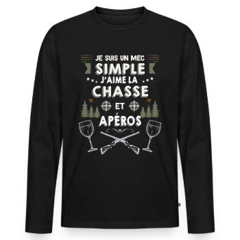 12 - mec simple chasse et apéro 9.png - T-shirt manches longues Premium bio Homme - noir - Devant - Nico (187cm)