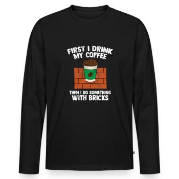 Motif de maçonnerie avec truelle pour artisans - T-shirt manches longues Premium bio Homme - noir - Devant - Nico (187cm)