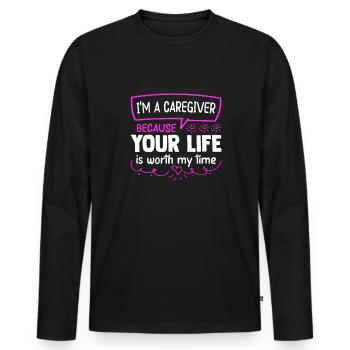 Soignant Infirmier soignant - T-shirt manches longues Premium bio Homme - noir - Devant - Nico (187cm)
