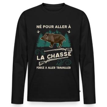 Chasse au Sanglier Humour Chasseur - T-shirt manches longues Premium bio Homme - noir - Devant - Nico (187cm)