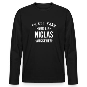 Niclas Name Spruch Geschenk Vorname Niclas - Männer Premium Bio Langarmshirt - Schwarz - Vorne - Nico (187cm)