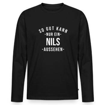 Nils Name Spruch Geschenk Vorname Nils - Männer Premium Bio Langarmshirt - Schwarz - Vorne - Nico (187cm)