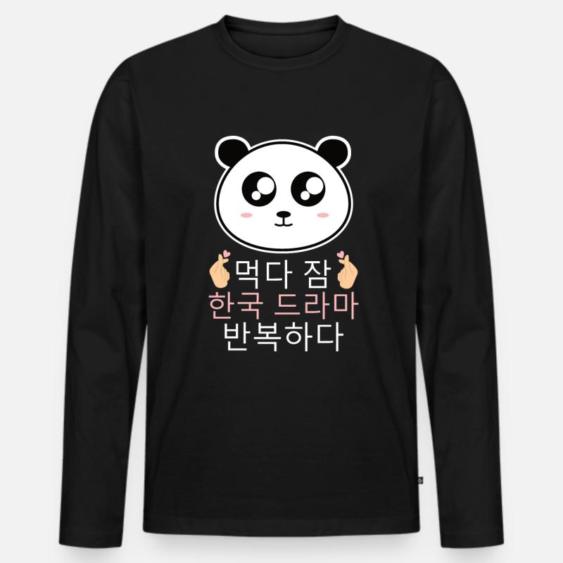 Panda K-Drama - Männer Premium Bio Langarmshirt - Schwarz