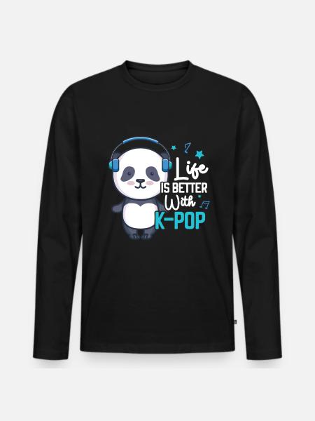 K-Pop Panda - Men's Premium Organic Long Sleeve Shirt - black