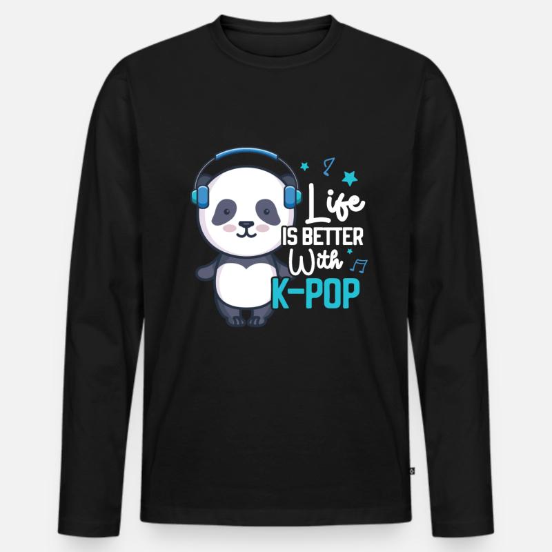 K-Pop Panda - T-shirt manches longues Premium bio Homme - noir