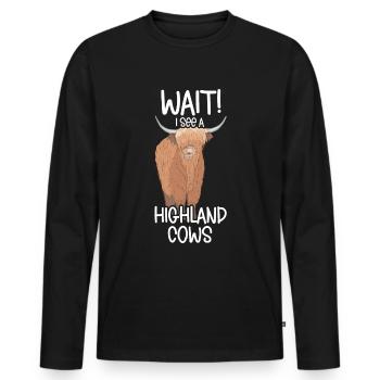Højlandsko - Premium økologisk langærmet T-shirt til mænd - sort - Foran - Nico (187cm)