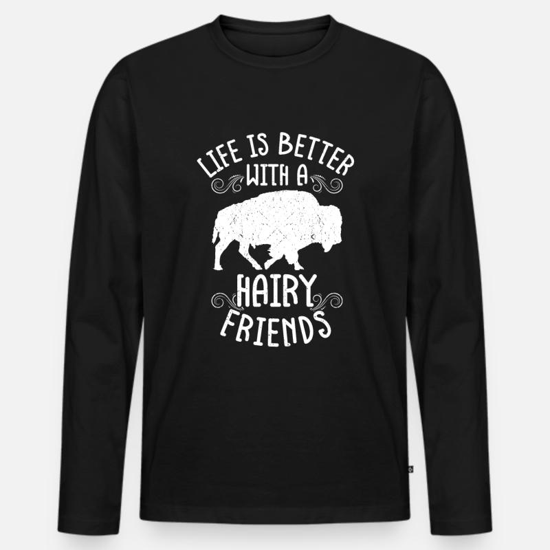Bison - Männer Premium Bio Langarmshirt - Schwarz