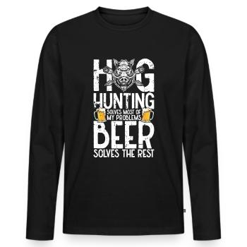 Pig Hunting Hunter Pig Hunting - Men's Premium Organic Long Sleeve Shirt - black - Front - Nico (187cm)