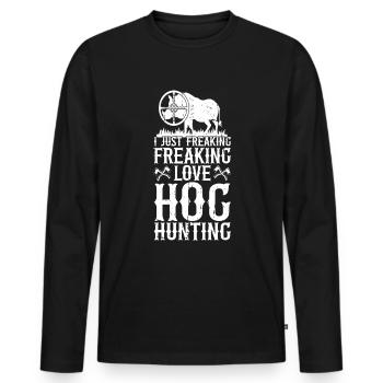Chasse au cochon Chasseur Chasse au cochon - T-shirt manches longues Premium bio Homme - noir - Devant - Nico (187cm)