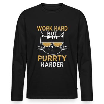 Travailler dur Ronronner plus fort | Chat de fête cool - T-shirt manches longues Premium bio Homme - noir - Devant - Nico (187cm)