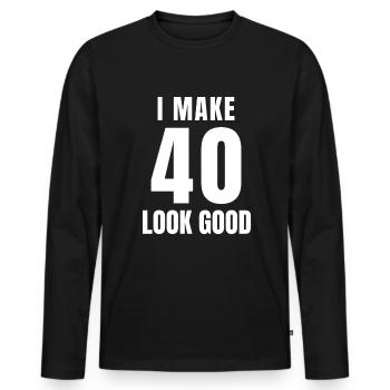 40 ans drôle 40e anniversaire citation 40 ans - T-shirt manches longues Premium bio Homme - noir - Devant - Nico (187cm)