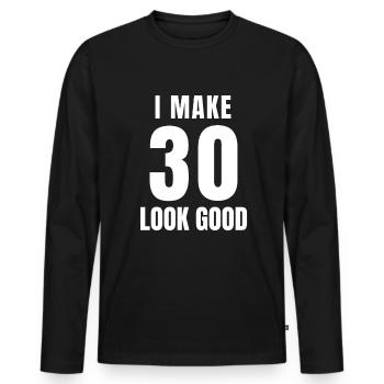 30 ans drôle 30e anniversaire citation 30 ans - T-shirt manches longues Premium bio Homme - noir - Devant - Nico (187cm)