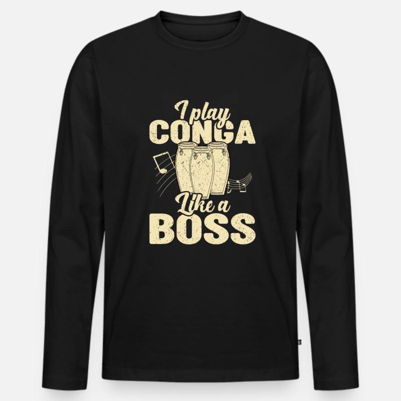 Conga Drum Musician Drumline - Männer Premium Bio Langarmshirt - Schwarz