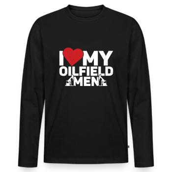 Champ pétrolifère - T-shirt manches longues Premium bio Homme - noir - Devant - Nico (187cm)
