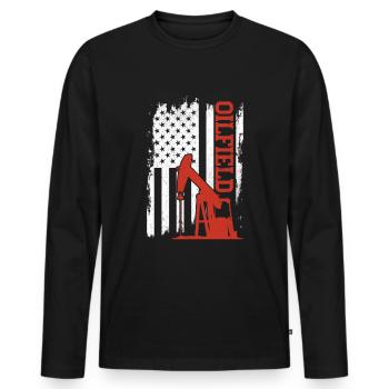 Champ pétrolifère - T-shirt manches longues Premium bio Homme - noir - Devant - Nico (187cm)