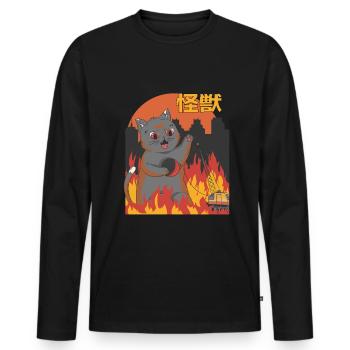 Catzilla Sunset Chat Géant Japonais - T-shirt manches longues Premium bio Homme - noir - Devant - Nico (187cm)