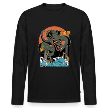 Dragon Géant Coucher de Soleil Japonais - T-shirt manches longues Premium bio Homme - noir - Devant - Nico (187cm)