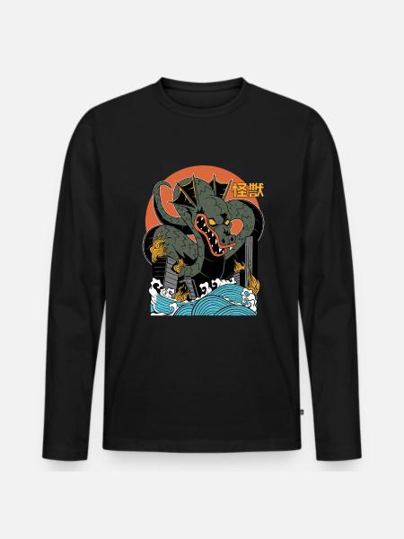 Giant Dragon Sunset Japanese - Men's Premium Organic Long Sleeve Shirt - black