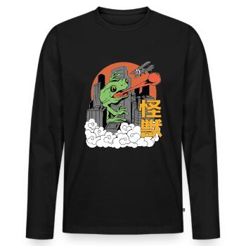 Dragon Géant Coucher de Soleil Japonais - T-shirt manches longues Premium bio Homme - noir - Devant - Nico (187cm)