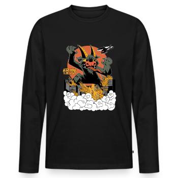 Dragon Géant Coucher de Soleil Japonais - T-shirt manches longues Premium bio Homme - noir - Devant - Nico (187cm)