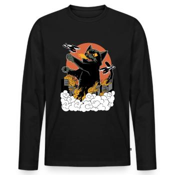Coucher de soleil japonais Catzilla - T-shirt manches longues Premium bio Homme - noir - Devant - Nico (187cm)