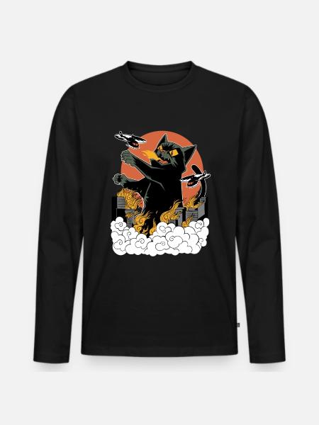Japanese Sunset Catzilla - Men's Premium Organic Long Sleeve Shirt - black